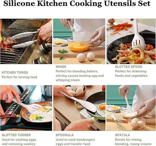 Miniatura 6 de Juego de utensilios de cocina de silicona, 22 piezas resistentes al calor, pinzas, cuchara, espátula, juego de utensilios de cocina de silicona para