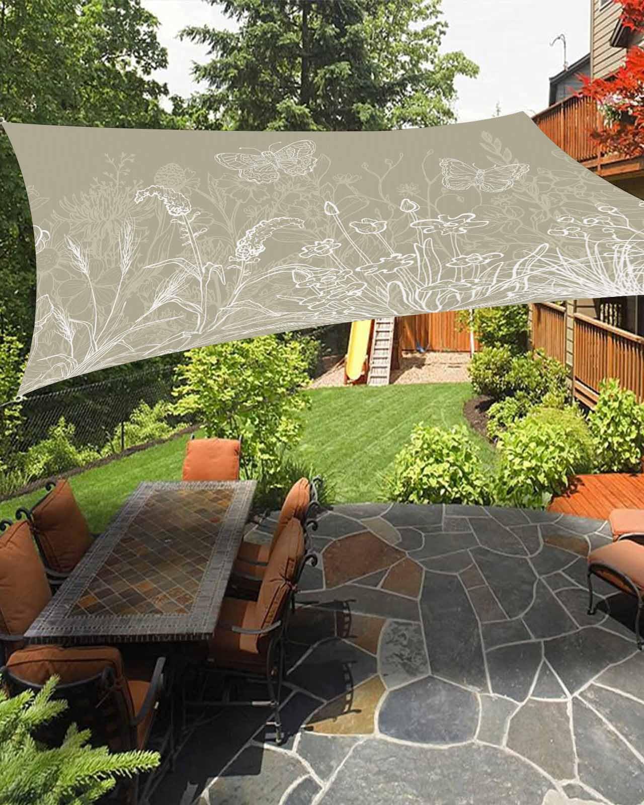 Boanket Sun Shade Sail 12' x 16', Spring Floral Sun Blocking Shades Privacy Outdoor Covering, Modern Art Pastoral Summer Botanical Shade Cloth for Patio Deck Terrace Garden Lawns Beach Backyard