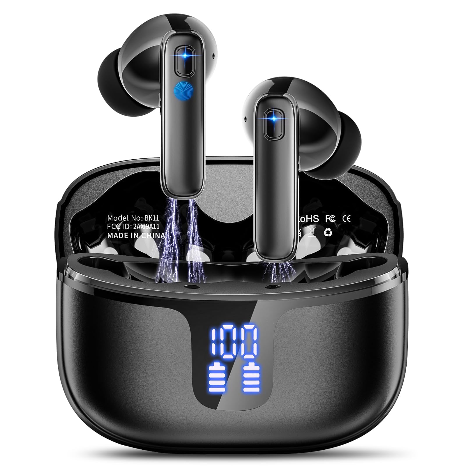 Auriculares Inalámbricos Bluetooth, 40H Auriculares Bluetooth HD HiFi Estéreo, 2026 Cascos Inalambricos Bluetooth 5.4 con ENC Reducción de Ruido, Pantalla LED/USB-C, Audifonos IP7 Impermeable, Negro