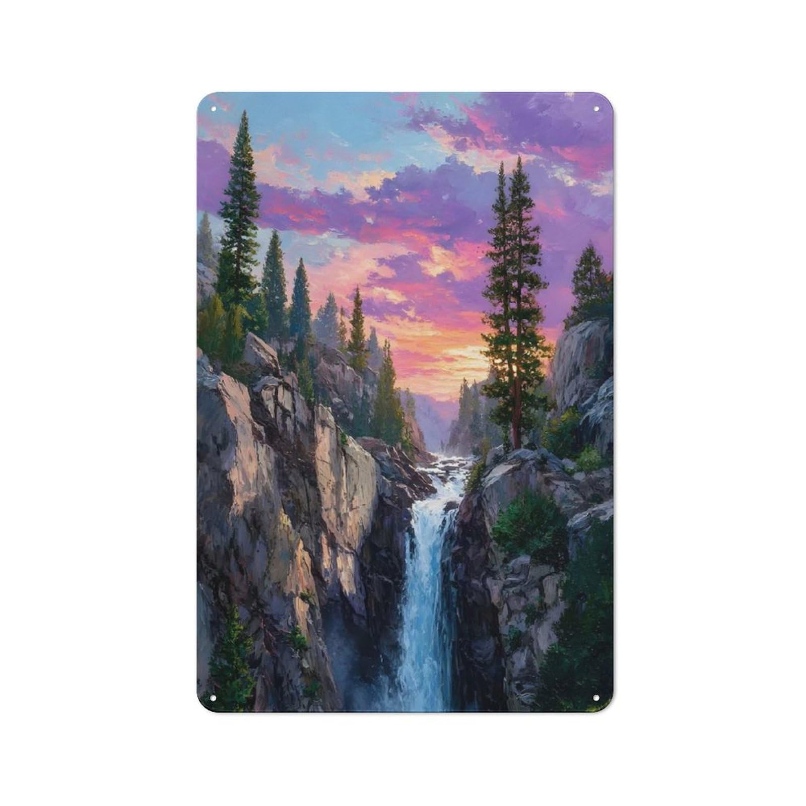 Waterfall at Sunset Rustic Tin Sign 30x20cm for Garage Or Workshop, with Clear Rustic Wall Decor Character