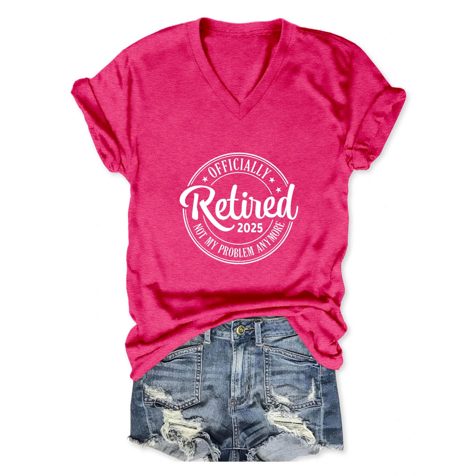 PUGIAF Funny Retired V-Neck Shirt for Women, Retired 2025 Officially Not My Problem Anymore Shirt, Teacher Day Tee