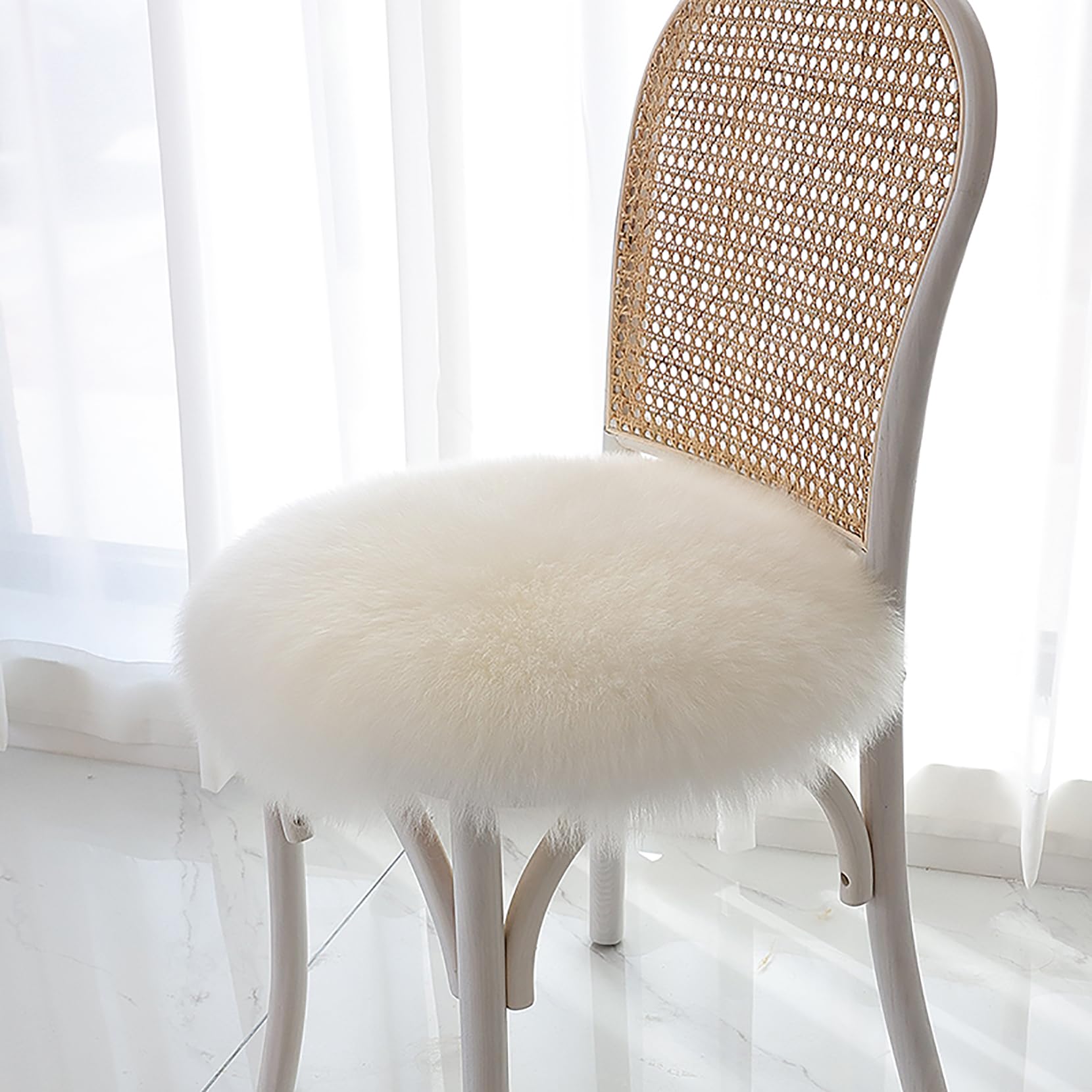 Circular wool chair cushion whole sheepskin wool sofa cushion student computer chair cushion pure wool cushion (A,diameter 35cm(13.7inch))