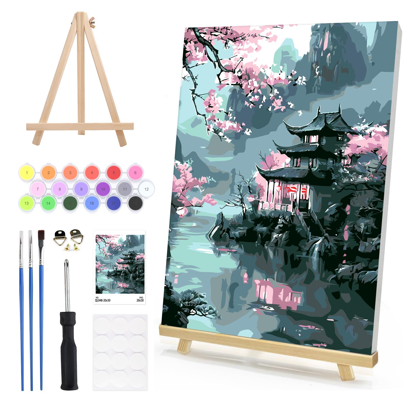 DAERLE Paint by Numbers for Adults Framed with Wooden Easel, Beautiful Landscape, Paint by Number Kits with Brushes, Ancient Building, Oil Painting Canvas Kits for Home Wall Decor 8X12 Inch