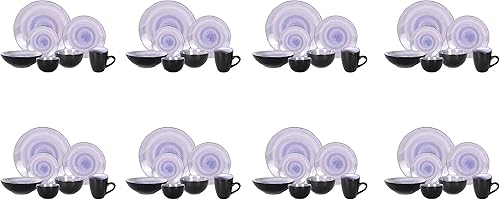 Miniatura 4 de Juego de vajilla Sonoma de gres, negro + pintura a mano moteada (juego de 56 piezas, cobalto)