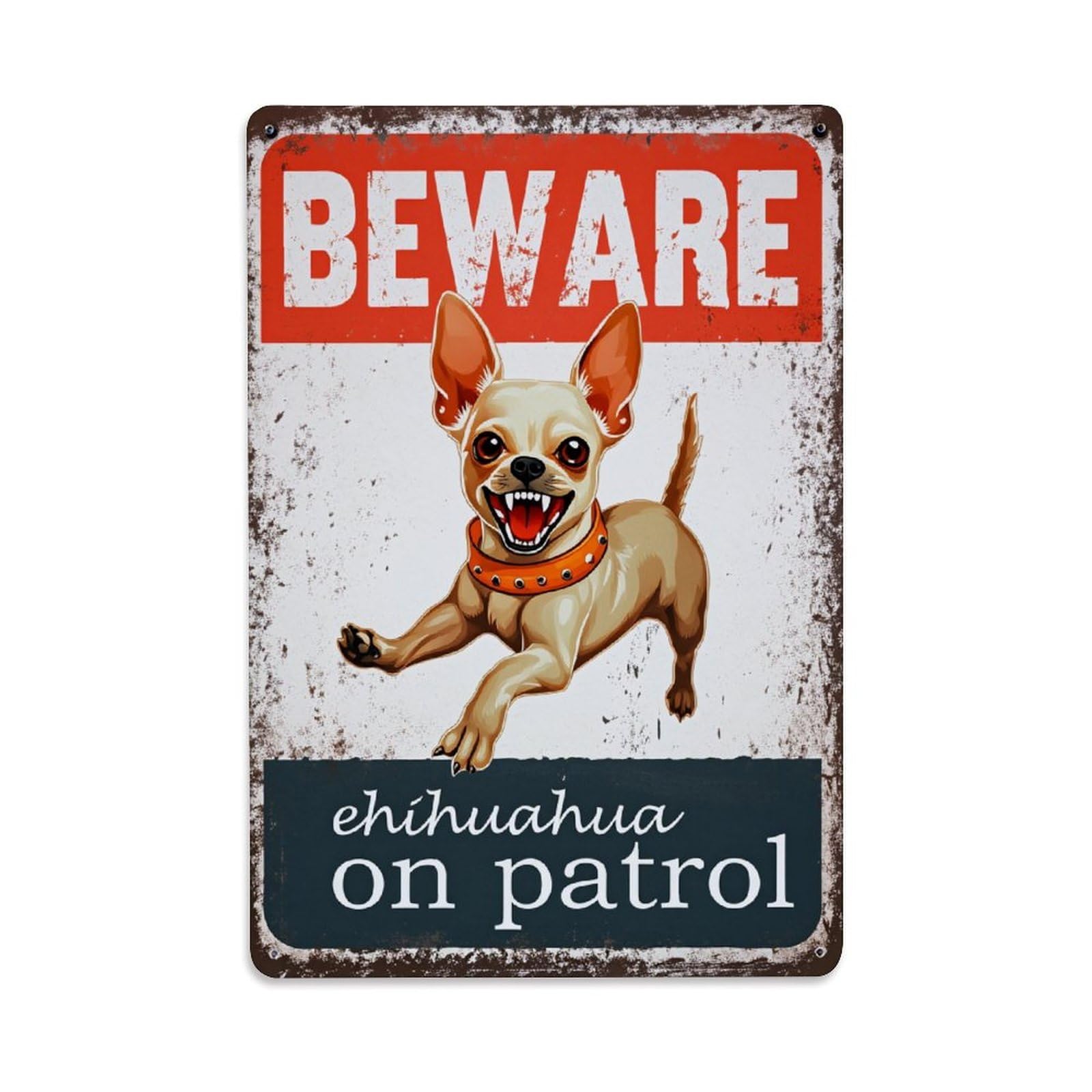 Enderetf Vintage Beware Chihuahua On Patrol Sign Tin Sign Metal Poster, Home Bar Garage Man Cave Cafe Indoor & Outdoor Wall Decoration 8X12inches