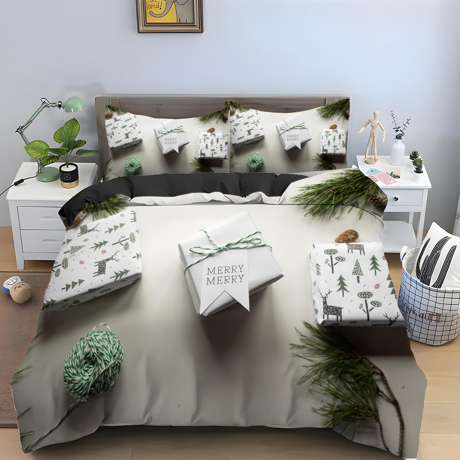 Housse de couette 240x260 coffret cadeau beige idéal à offrir pour Noël et les fêtes de fin d'année