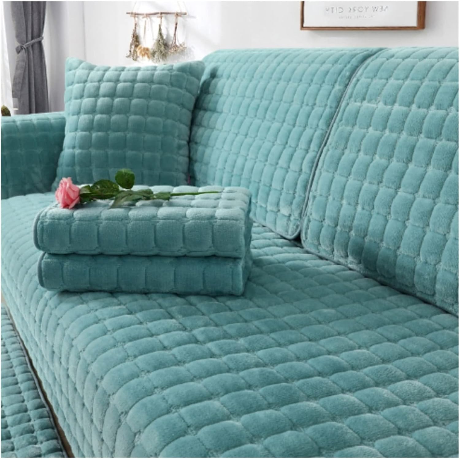 Couch Covers Sectional L Shape Sofa Cover Pure Color Dutch Velvet Couch Cover 3 2 4 1 Seater Nordic Modern Sofa Slipcover Quilted Non-Slip Furniture Protector(Small,90x90cm)