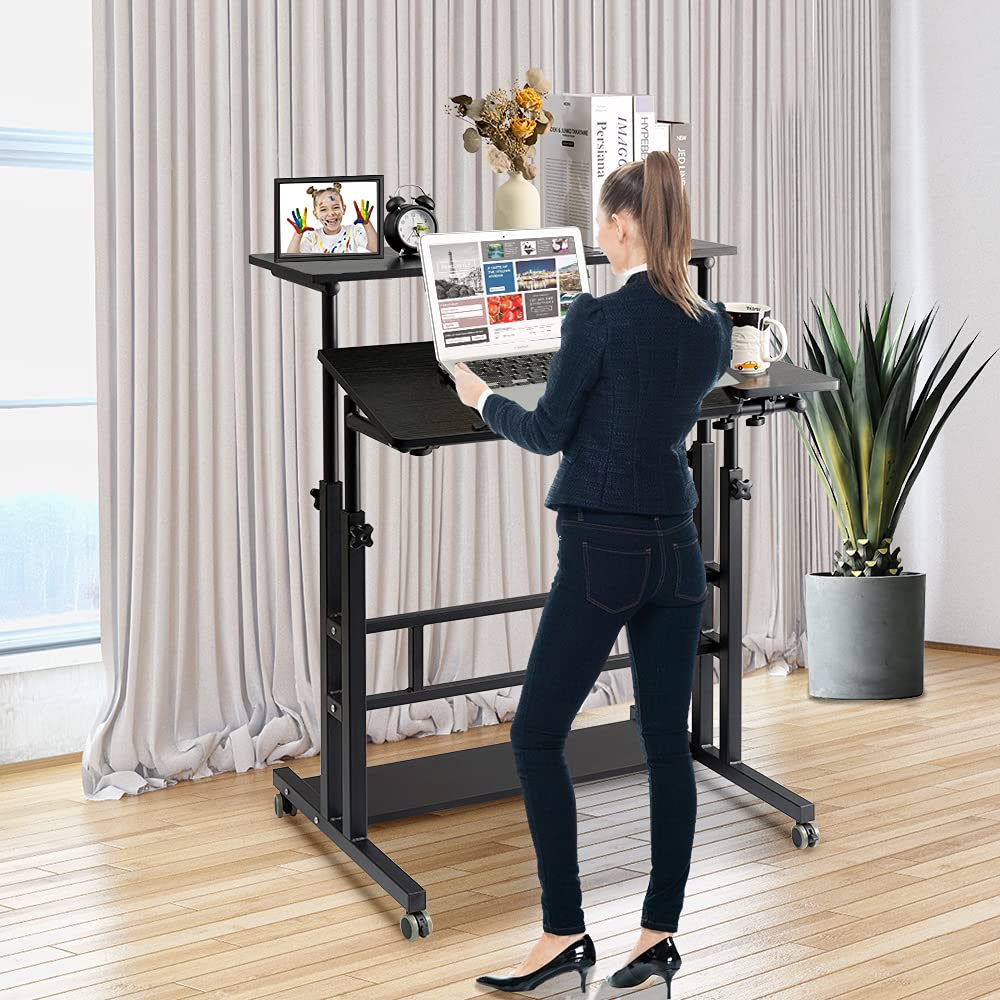 SIDUCAL Mobile Stand Up Desk, Adjustable Laptop Desk with Wheels