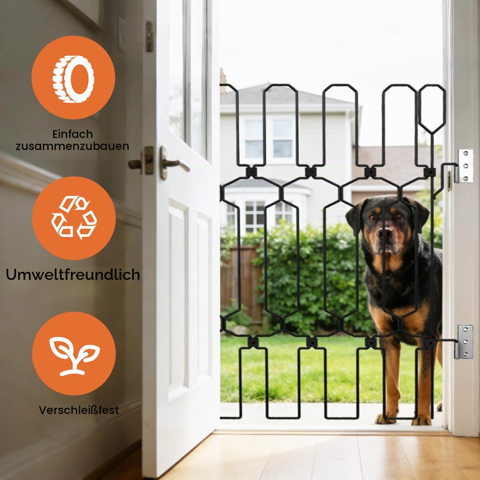 Hundegitter, 66 x 78 cm Einziehbar Metall Türschutzgitter für Hund Hunde Absperrgitter mit Großflächige Ausgehöhltes Design Faltbar Türgitter für Haustüren Küchen Schlafzimmer und Wohnmobile