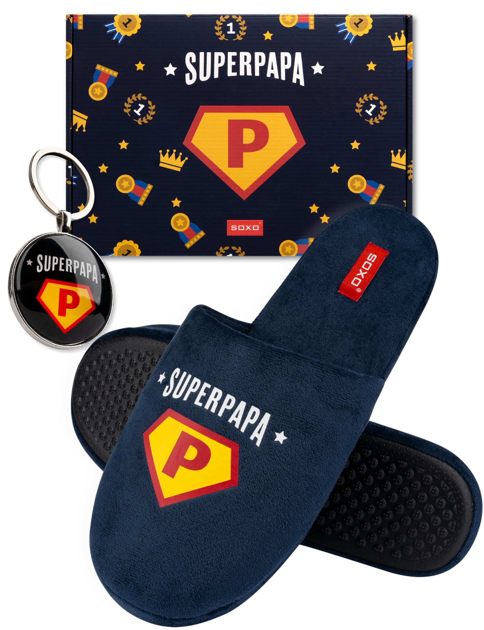 soxo Super Papa Cadeaux Chausson Homme Pantoufles Hommes Fantaisie Chaussons D'intérieur Humour Porte-Clés 3 Tailles