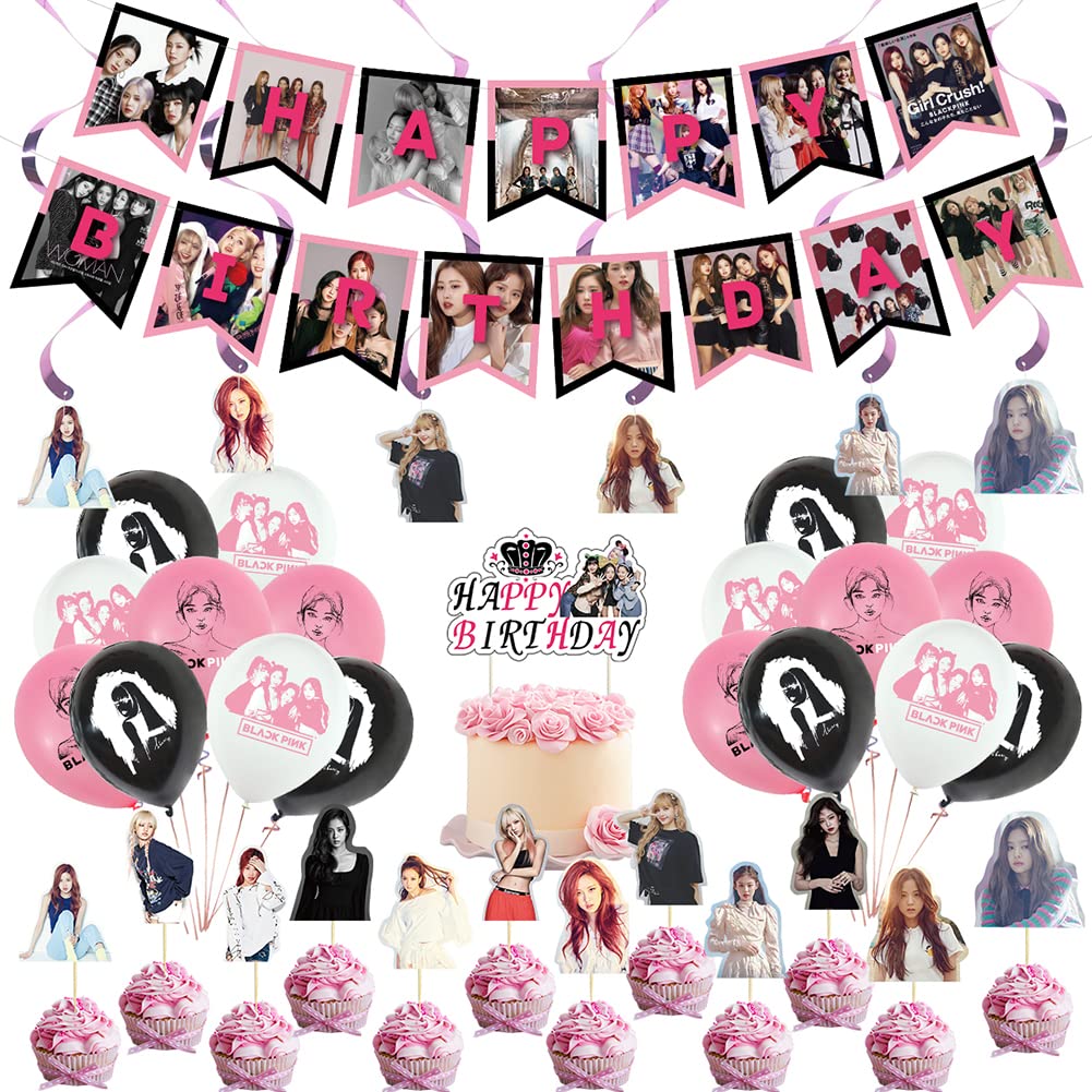 BLACKPINK Party Decorations Set,38PCS BLACKPINK Birthday Party Supplies