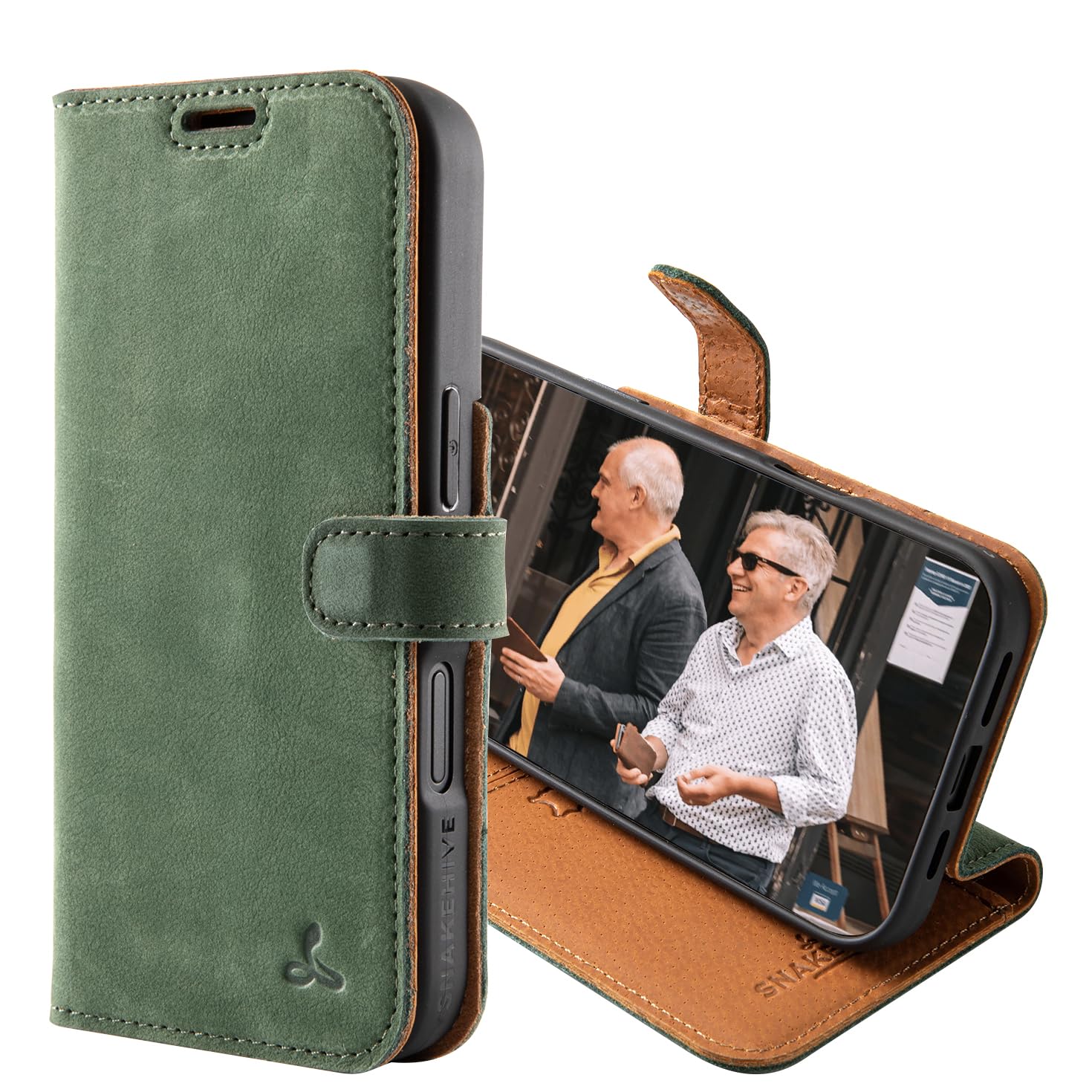 Snakehive Leather Wallet for iPhone 16 Pro, Real Leather Wallet Phone Case with Viewing Stand and Card Holder