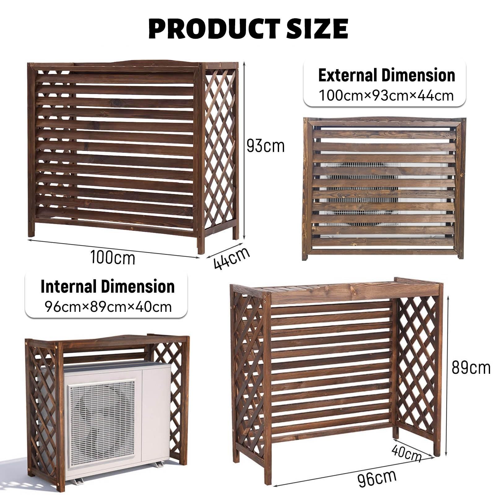 Cache Climatiseur Exterieur Bois Massif Cache Clim Extérieur Cache Pompe A Chaleur Support Climatiseur Exterieur Appareil De Climatisation Protéger Housse Climatiseur(100x44x93cm)