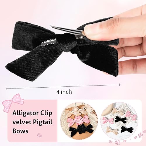 Miniatura 10 de DEEKA Lazos de terciopelo para el cabello de otoño dorado y marrón naranja, 6 lazos de terciopelo de 4 pulgadas para niñas pequeñas, lazos hechos a