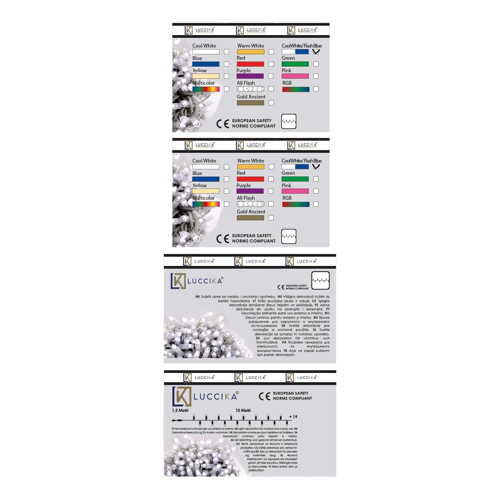 Luccika LED-Lichterkette für Weihnachten, professionell, MaxiLED, 8 mm, Flash, für Gärten, Geschäfte, Bars, Außenbereiche (eisweiß mit blauem Blitz, 10 Meter – 100 LEDs)