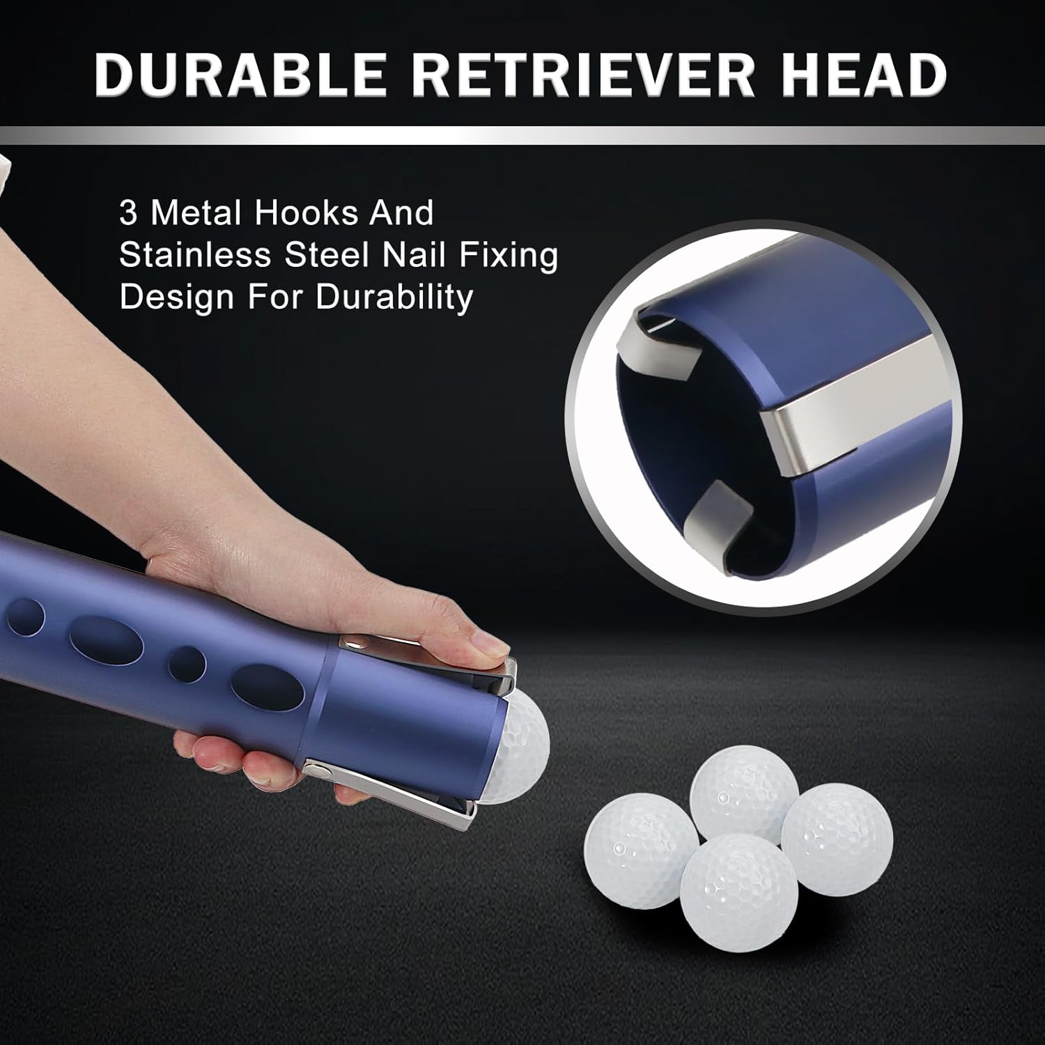 Golf Ball Picker Upper Aluminium Alloy Golf Ball Retriever Shag Tube, Golf Ball Shagger Holds 20 Golf Balls Retriever Tool Golf Ball Collector, Blue/Black
