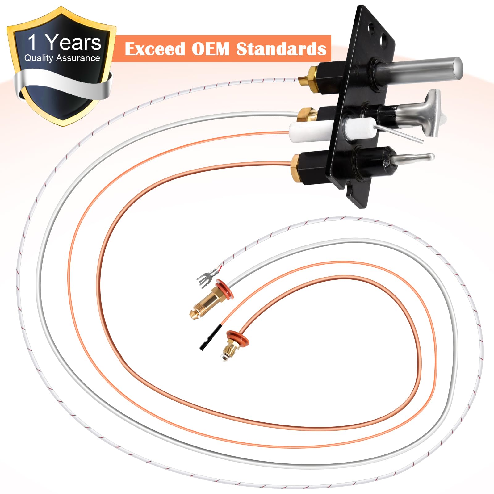 Hiorucet 4021-736 Kits de montaje piloto de gas natural (NG) para calentador, Heat N Glo, piezas de chimeneas Quadrafire, montaje piloto Heat N Glo 485-510A con termopar, termopila y tubo piloto.