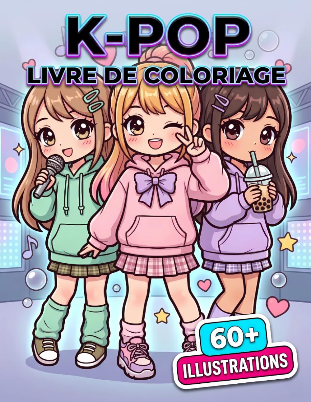 Livre de coloriage K-Pop: 60+ Pages Remplies De Personnages Craquants Pour Enfants Et Ados Qui Aiment La Musique Et La Créativité