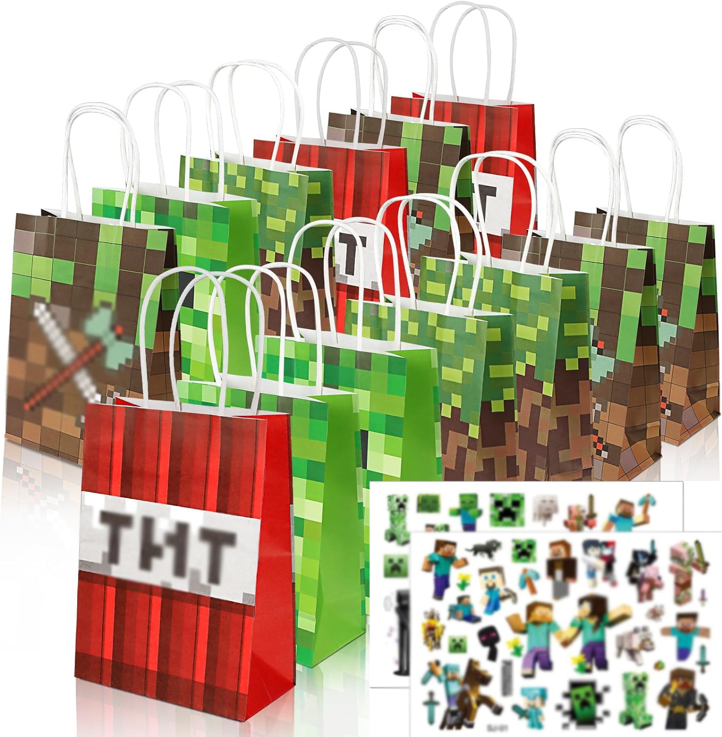 Kit Fête Jeu Vidéo Miner - 98 Pièces Avec Sacs, Autocollants, Bracelets, Crayons - Cadeau Anniversaire Enfant