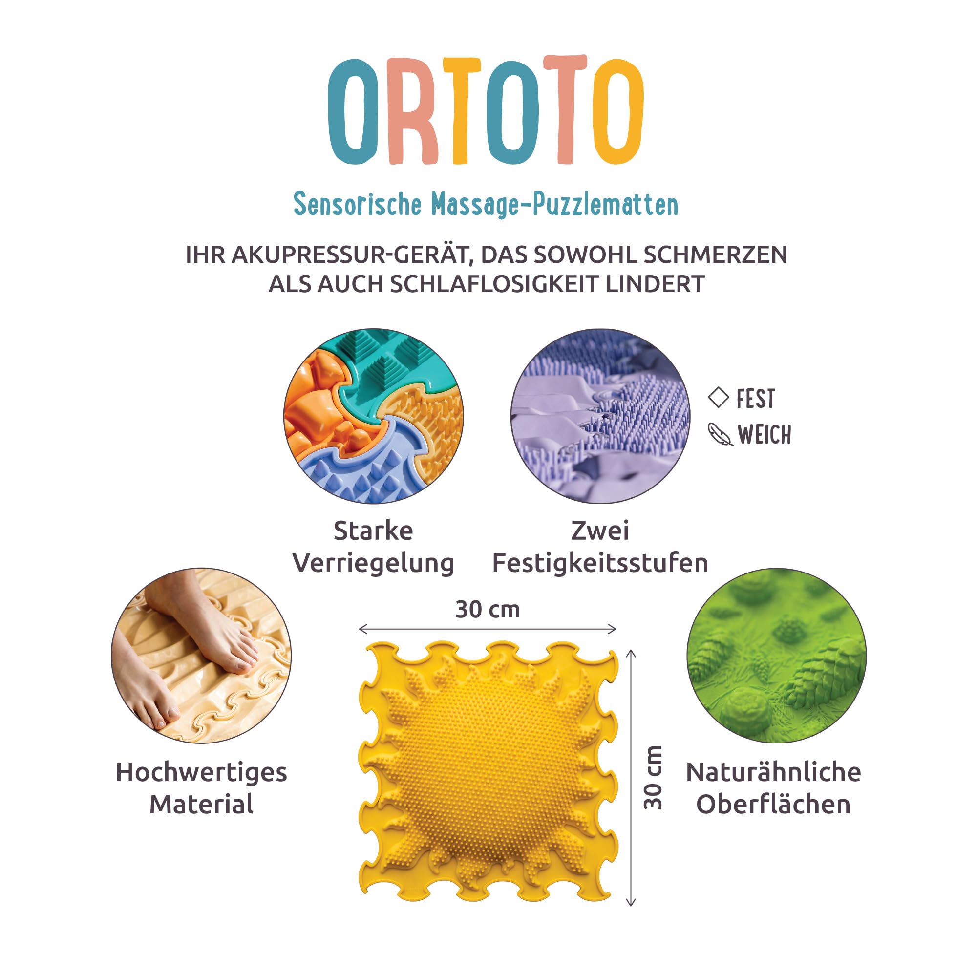 ORTOTO Einzelne sensorische Massagematte, Puzzlematte, orthopädisch, manuelle Massagematte (Shining Sun, Milchig-weiß)