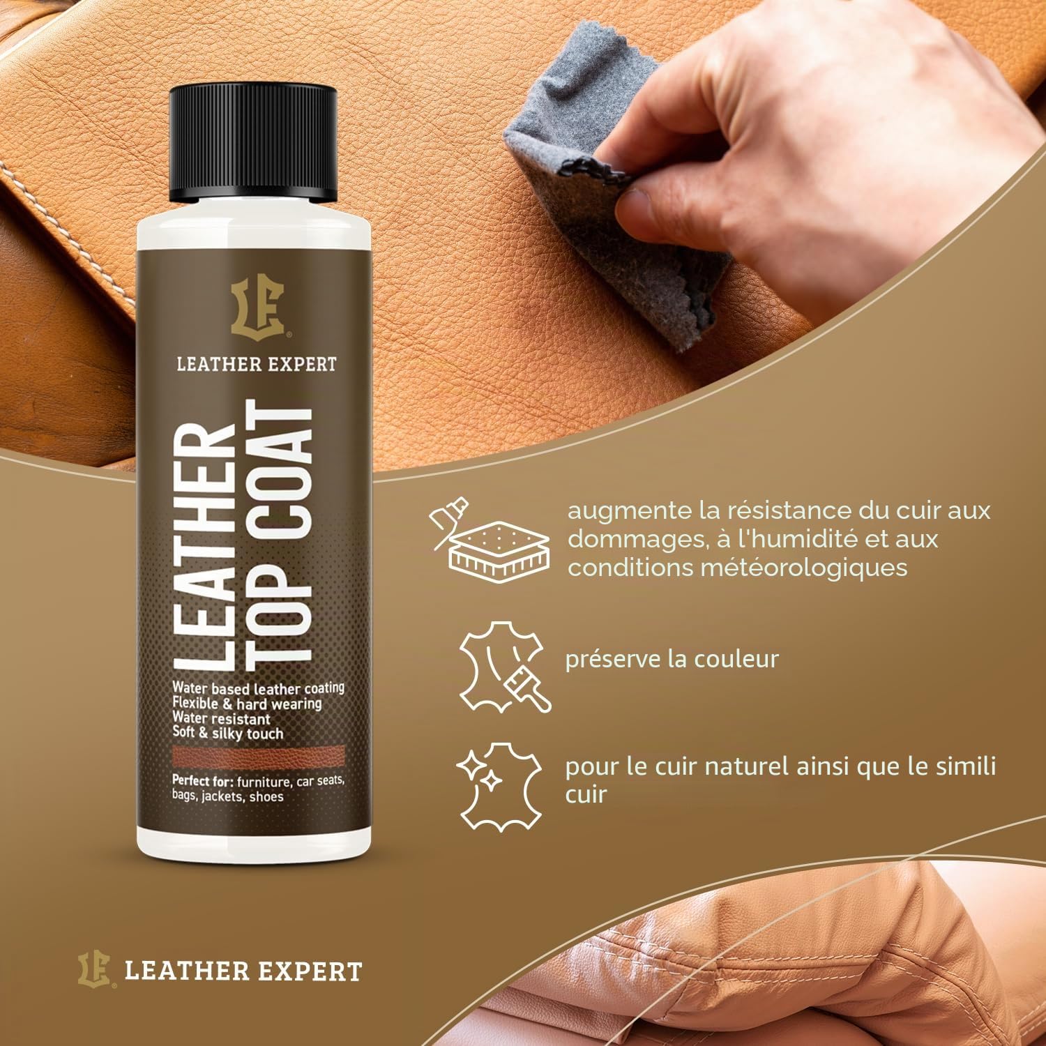 Kit de soin et réparation de volant en cuir expert noir - Restaurez le cuir endommagé du volant de voiture, siège de voiture, veste de canapé, rafraîchissez la couleur et entretenez le cuir