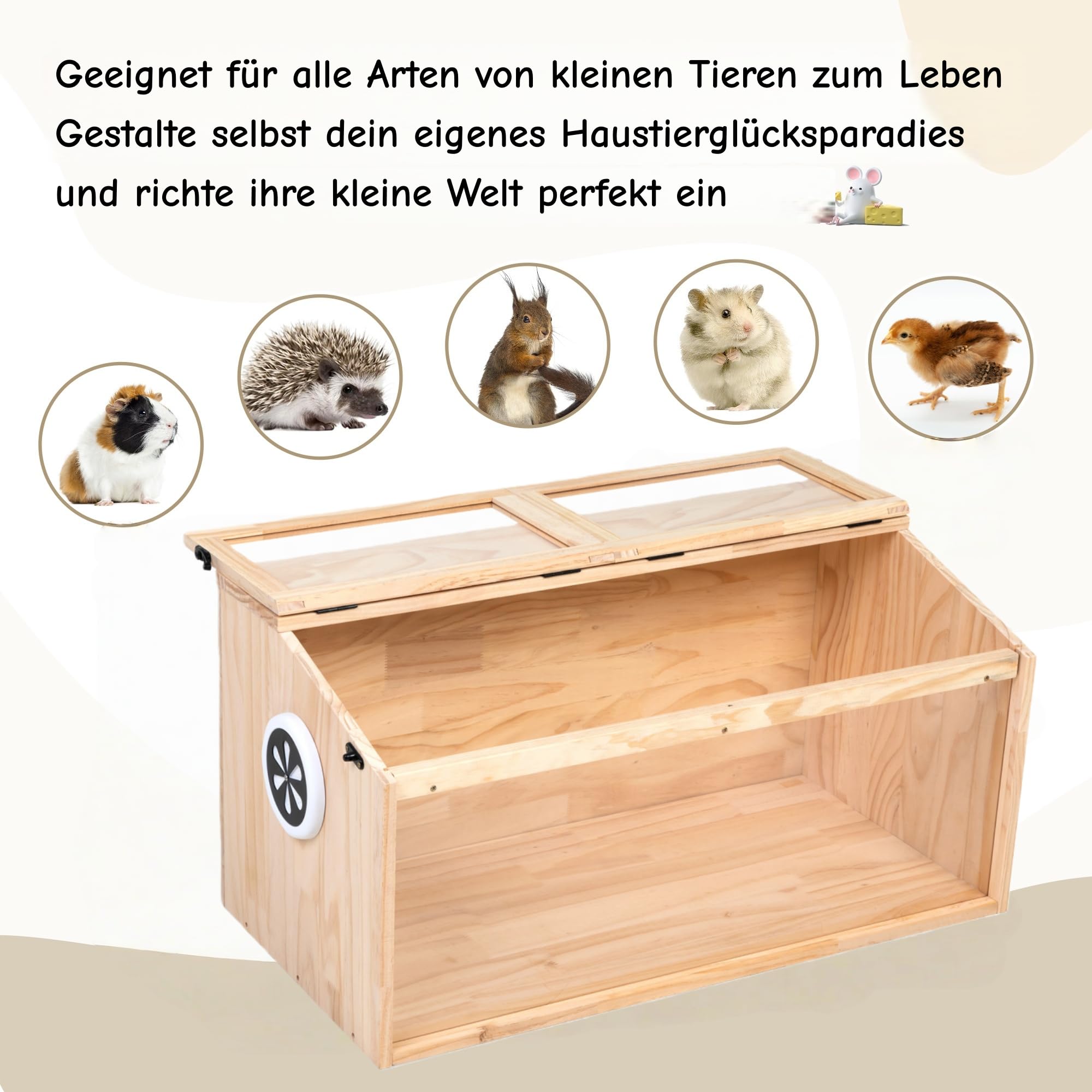 Petite cage pour animaux avec couvercle rabattable - Enclos d'intérieur en bois - Fenêtre en acrylique pour la visibilité - Convient pour cochons d'Inde, hamsters, tortues - 80 x 40,5 x 40 cm