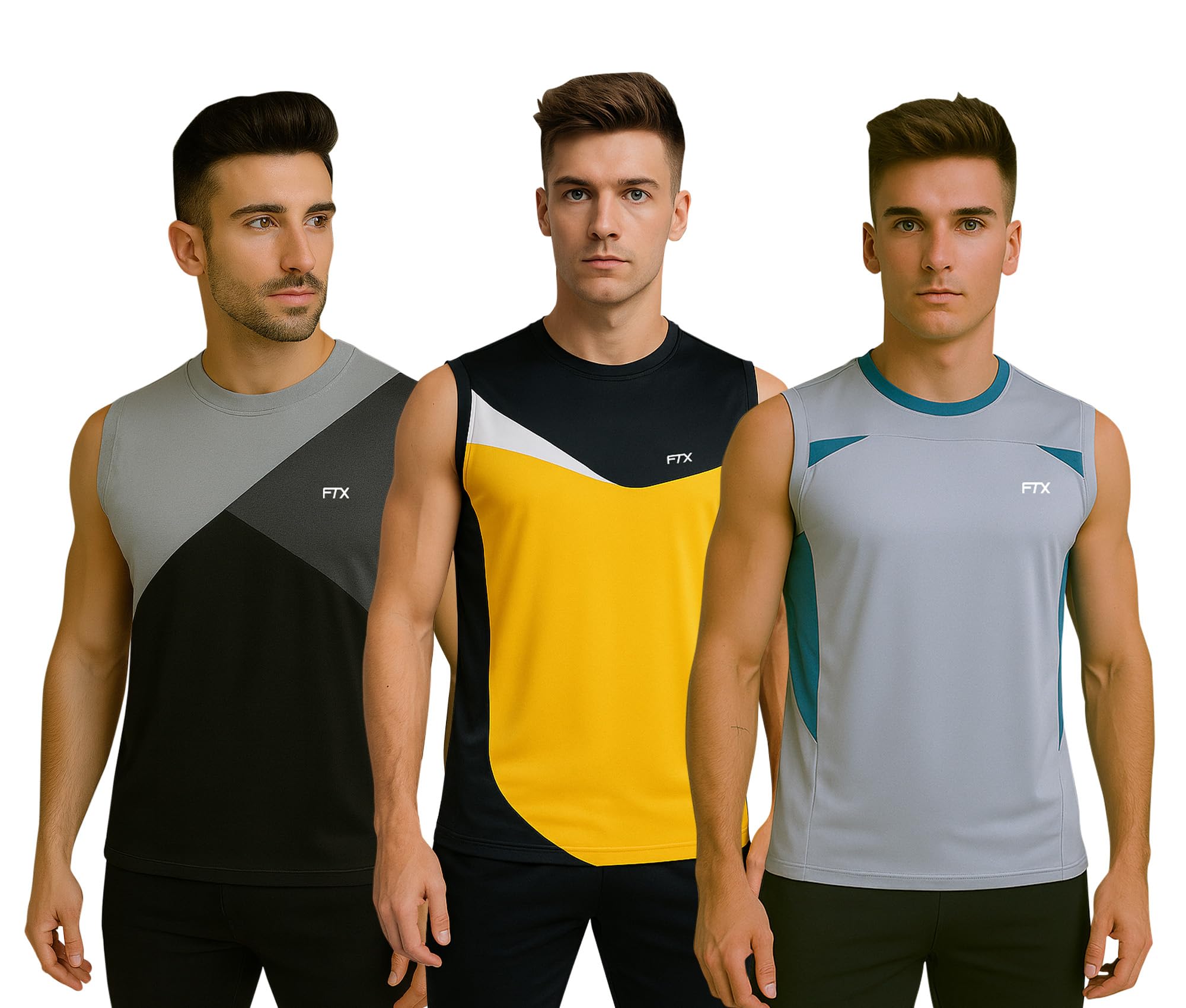 ftx Drifit Round Neck Colorblock Sleeveless Activewear Sports Casual Tshirt for Men (Pack of 3)-picture-12