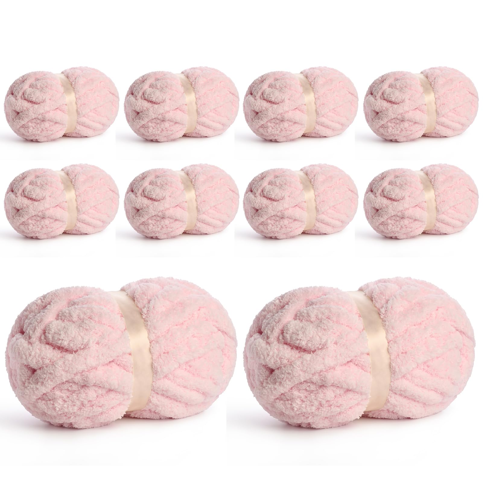 10 pack jumbo chenille yarn for crocheting, #10 super bulky baby soft yarn for hand knitting, 220 yds /70.5 oz fluffy chunky knit throw blanket yarn (pink)