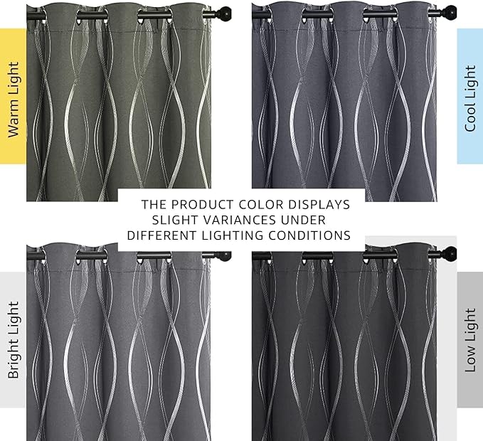 Cortina NICETOWN 52x84 pulgadas, paquete de 2 paneles, gris, blackout miniatura 5