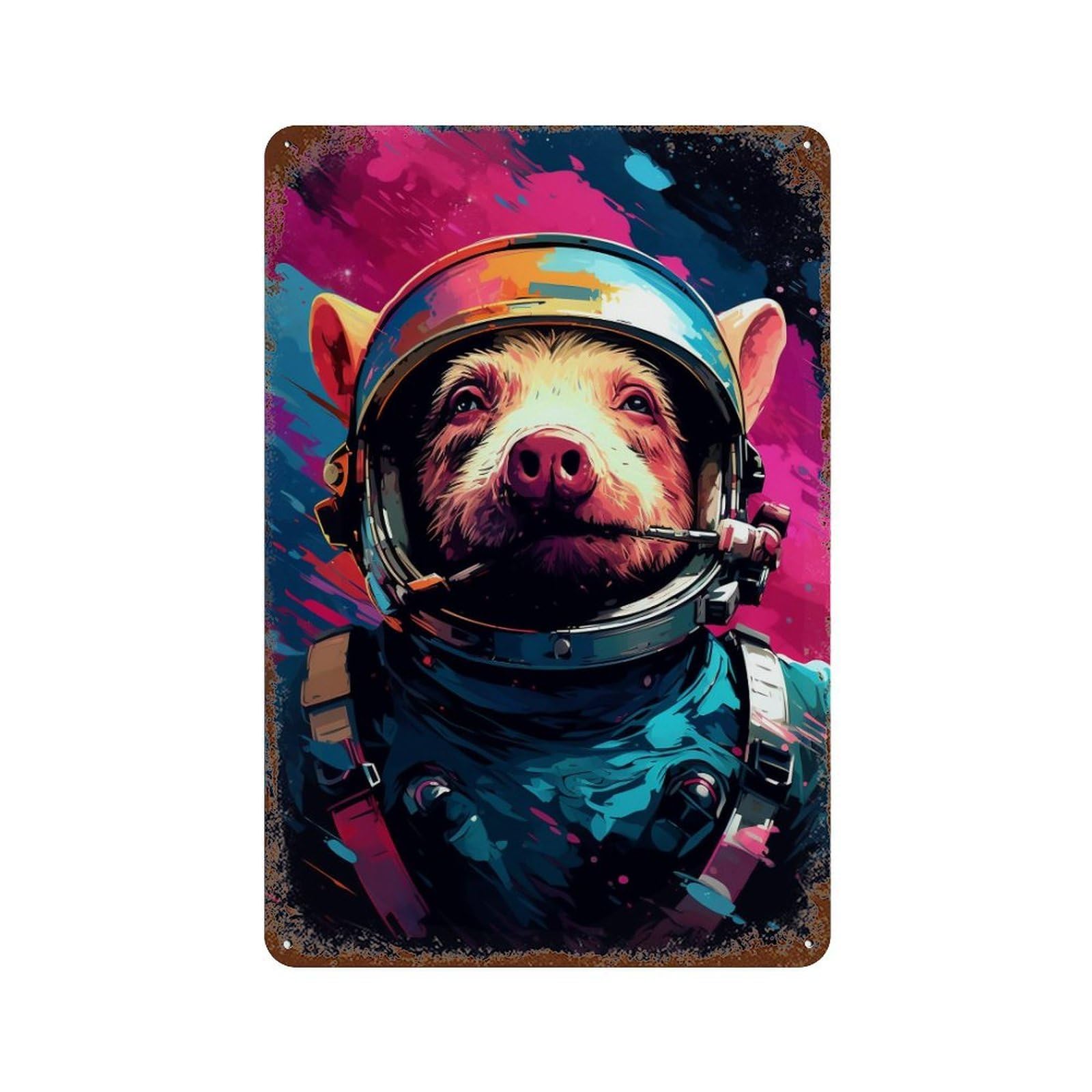 Pig Astronaut Space Suit-23 11.8"x7.9" Vintage Rust Metal Sign, Shabby Chic Decor for Cafe, Home Bar And Lounge Decor