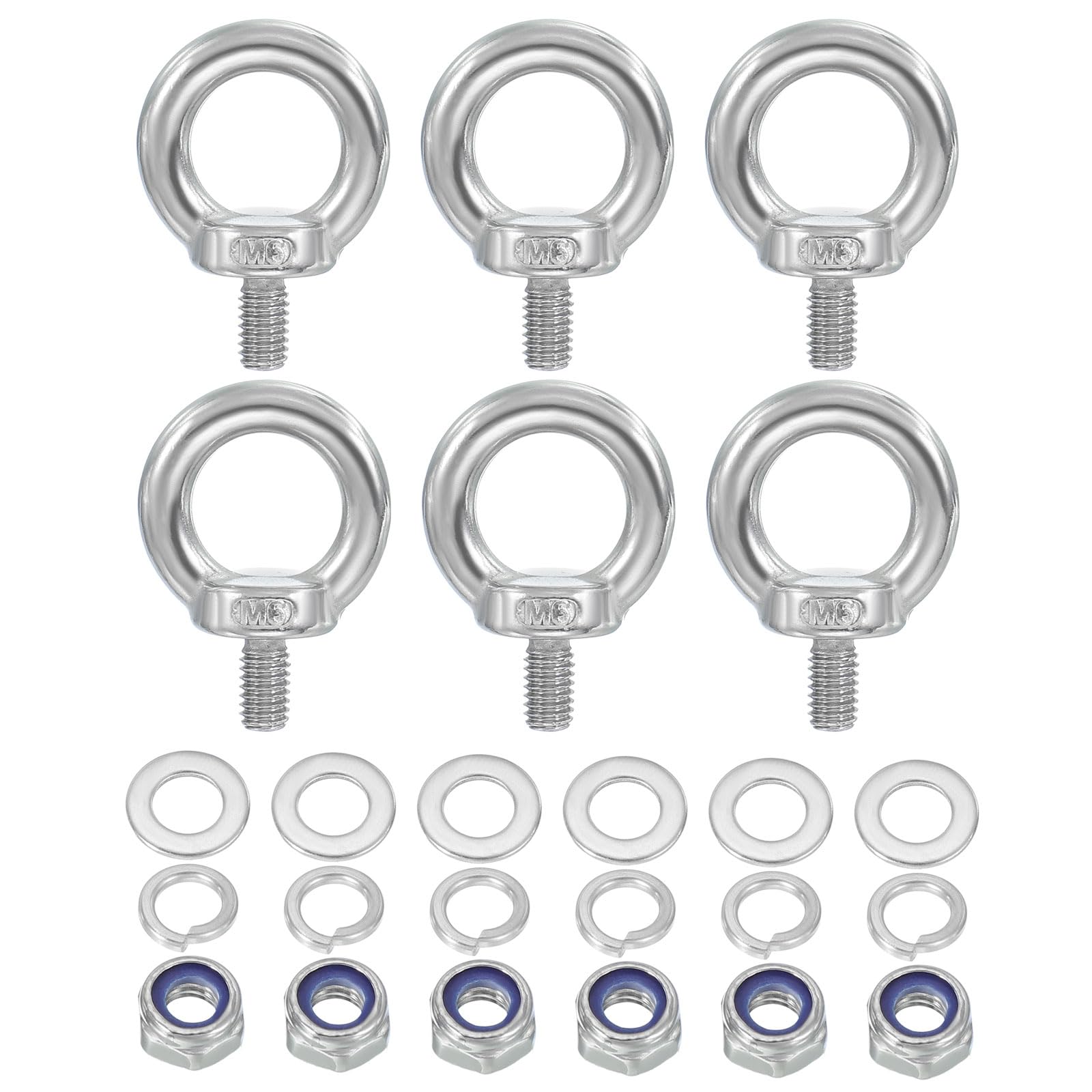 PATIKIL M6 x 12mm Eye Bolt with Nut, 6 Pack 304 Stainless Steel Lifting Shoulder Eyebolt Lift Thread Screws for Hanging Silver
