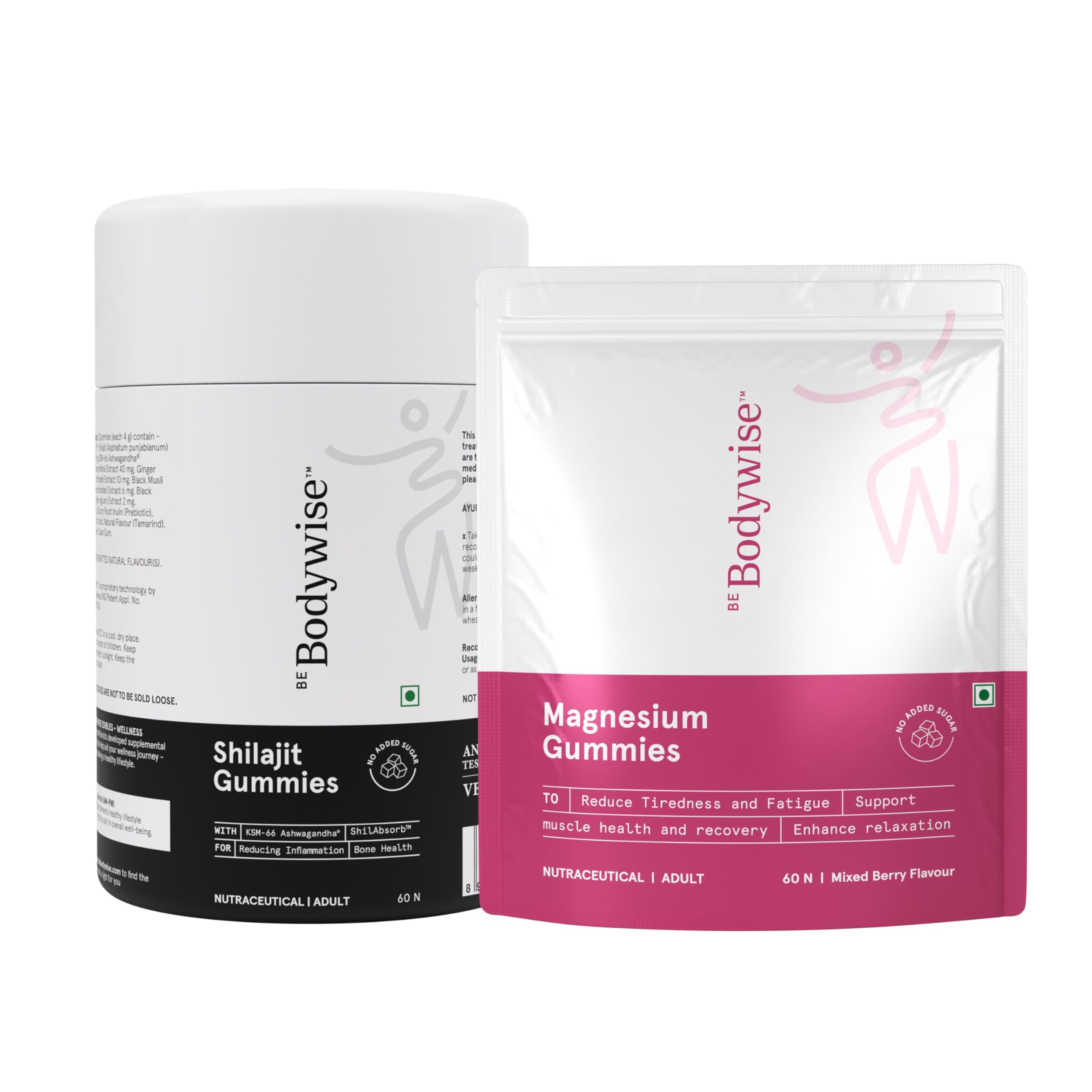Be Bodywise Magnesium Gummies & Shilajit Gummies for Women |5-in-1 Magnesium Complex for Sleep & Muscle Recovery |Pure Himalayan Shilajit with 70% Fulvic Acid, Ashwagandha for Energy & Stamina| 60 x 2
