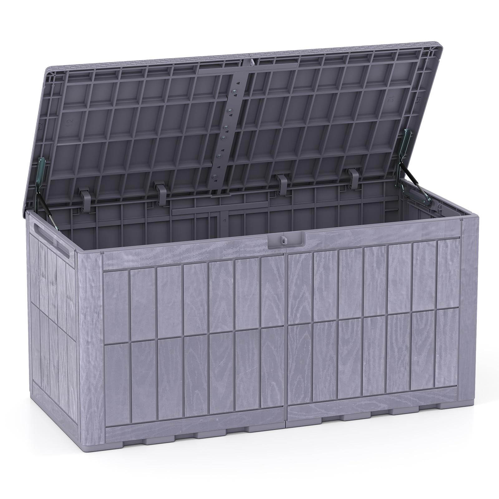 COSTWAY Gartenbox Outdoor mit abschließbarem Deckel (Hellgrau,455 L) | Aufbewahrungsbox mit Gasdruckfedern & Griffen, wetterfeste Auflagenbox Kissenbox für Garten, Terrasse & Balkon