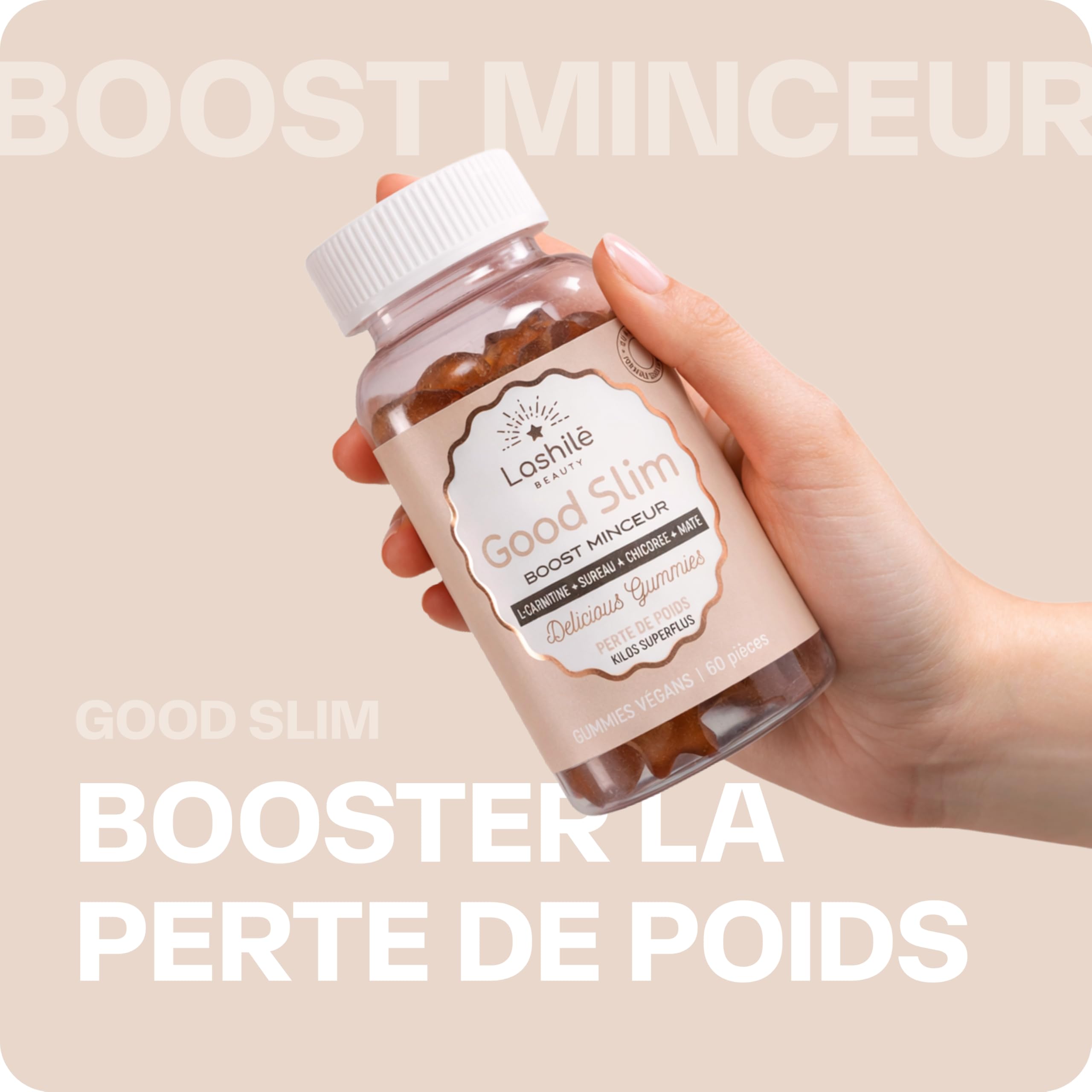 Lashilé Beauty - Gummies Contrôle et perte de poids - Perte du poids Puissant & Silhouette - Good Slim - Complément alimentaire Minceur - L-Carnitine Maté Vit C & B6 - Cure 1 Mois 60 Gummies