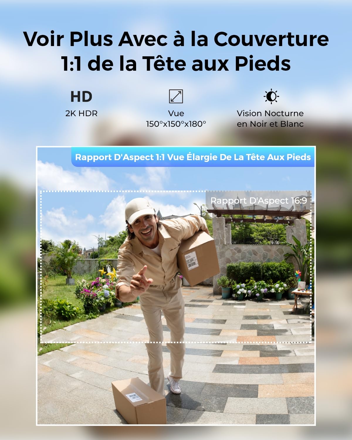 Reolink Caméra Sonnette 2K sans Fil avec Batterie, Wi-FI 2.4/5GHz, Vue tête-Pieds 1:1, détection des Personnes/véhicules/Colis, Pas de Frais mensuels, Audio bidirectionnel, Video Doorbell (Batterie)
