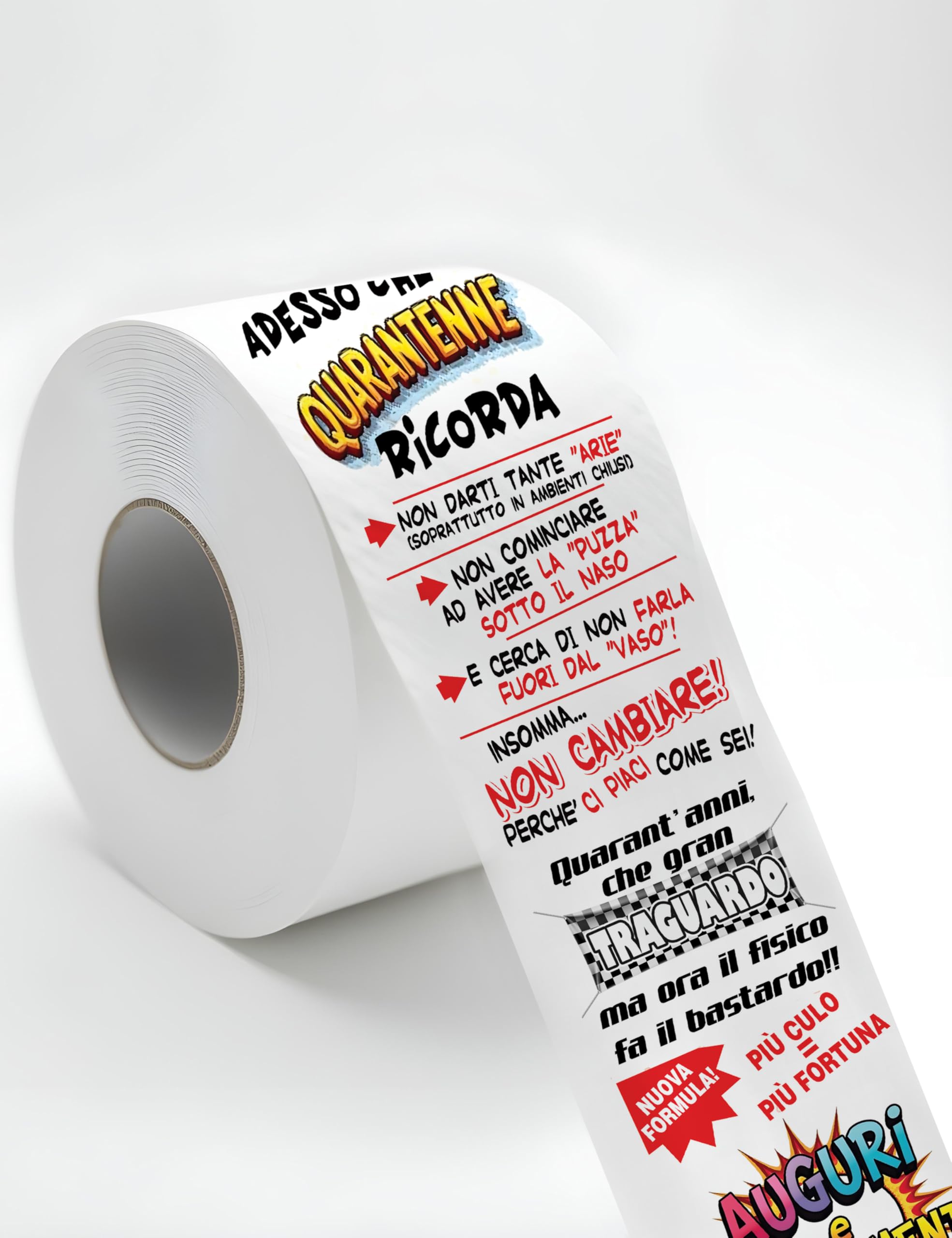 Carta Igienica Divertente 40 Anni – Rotolo Stampato a Colori con Fumetti e Attestato di Compleanno – Gag Regalo Uomo Donna per Festa 40° Compleanno