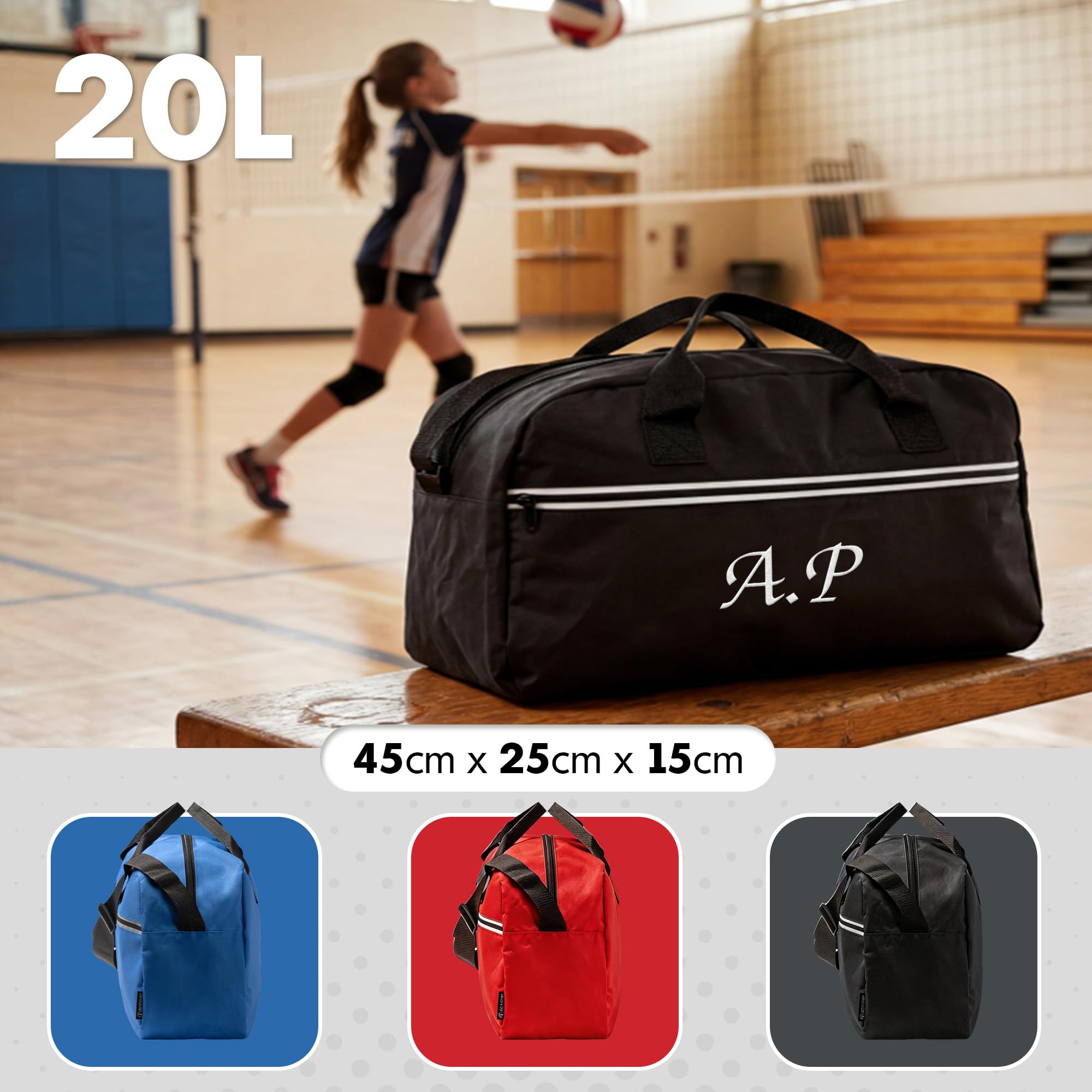 Sac de Sport Enfant personnalisé 20L Brodé avec prénom - Sac Sport et Vacances avec Sac à Chaussures Noir