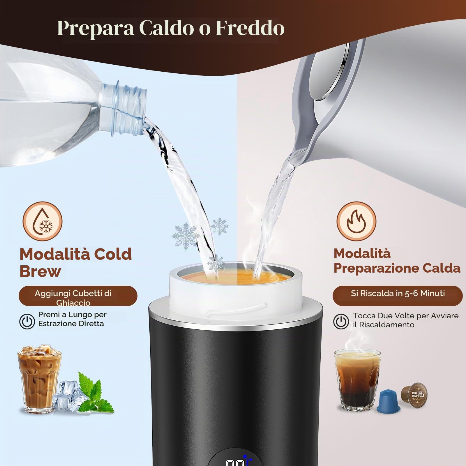 Macchina da caffè portatile, 3 in 1 a batteria macchina per caffè espresso, compatibile con capsula e caffè macinato, gadget per camper e regali da campeggio (nero)