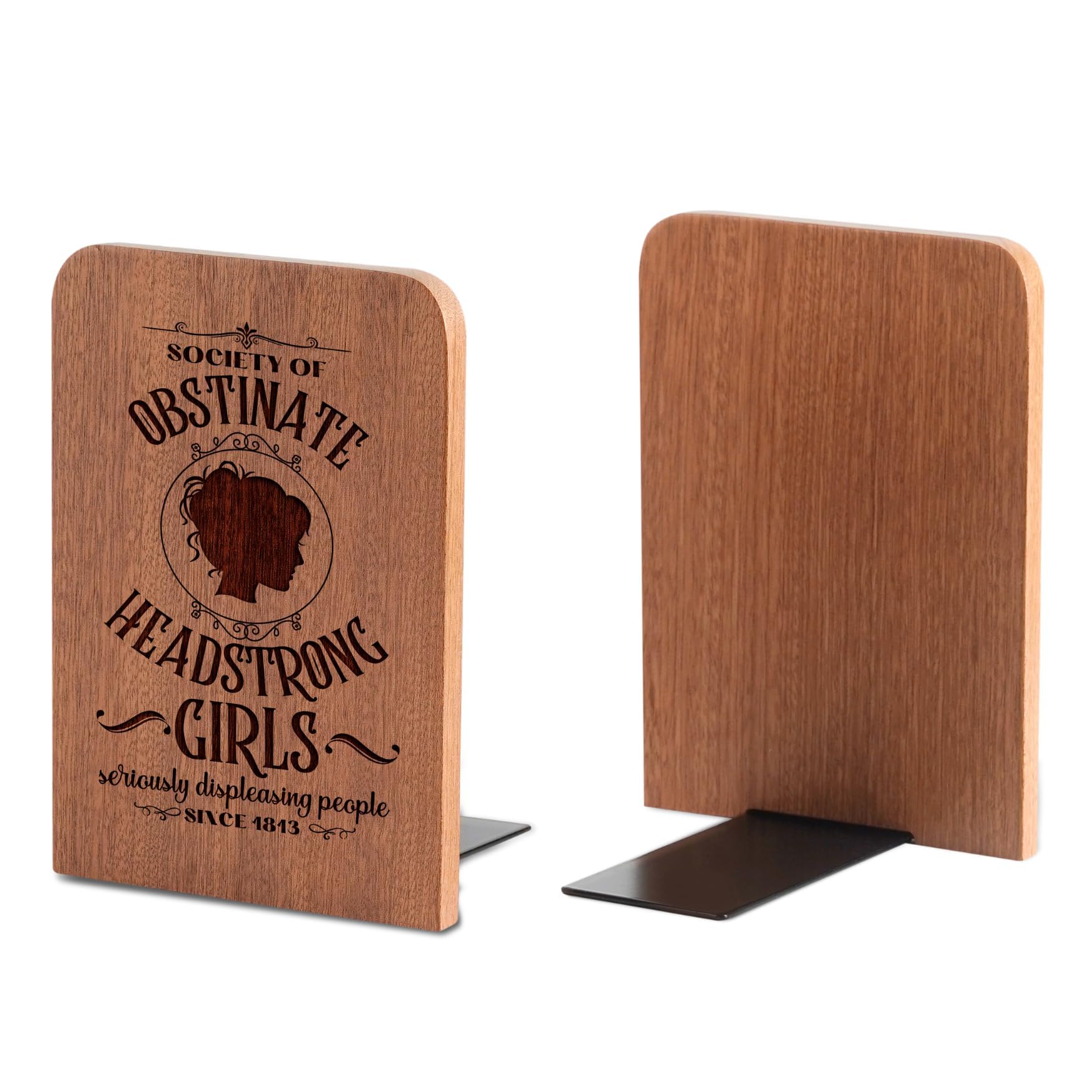 Jane Austen Gifts for Women Men, Novelty Bookends Unique, Pride and Prejudice Gifts for Book Lovers, Heavy Duty Wooden Book Ends for Shelves Decorative(1 Pair, 4.72x6.69 Inches)