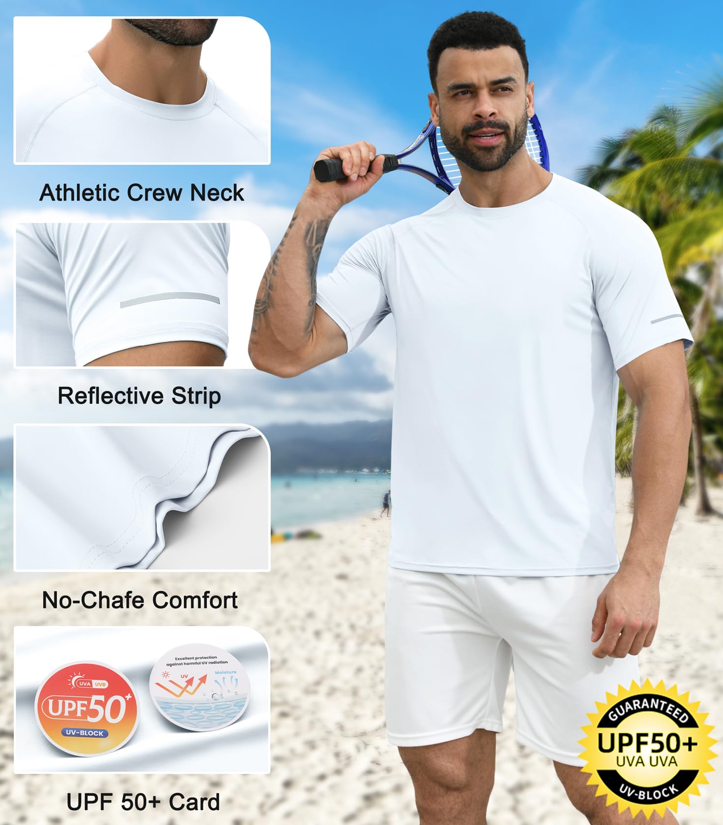 Boyzn 1 or 3er Pack UV Shirt Herren Schwimmshirt UPF 50+ UV Schutz T-Shirt Atmungsaktiv Schnelltrocknend Funktionsshirt Herren Kurzarm Rashguard Badeshirt Wandershirt Surf Sport Shirt für Schwimmen