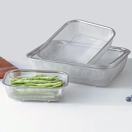 Miniatura 8 de Colador de malla fina para cocina, tazón de colador de acero inoxidable para pasta, arroz, fruta, cestas de malla metálica con base de reposo -