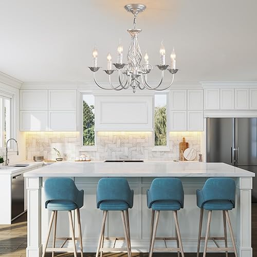 Miniatura 34 de Jaycomey Candelabro de vela de granja para comedor, 6 luces rústicas industriales, lámpara colgante de techo, lámpara colgante negra vintage