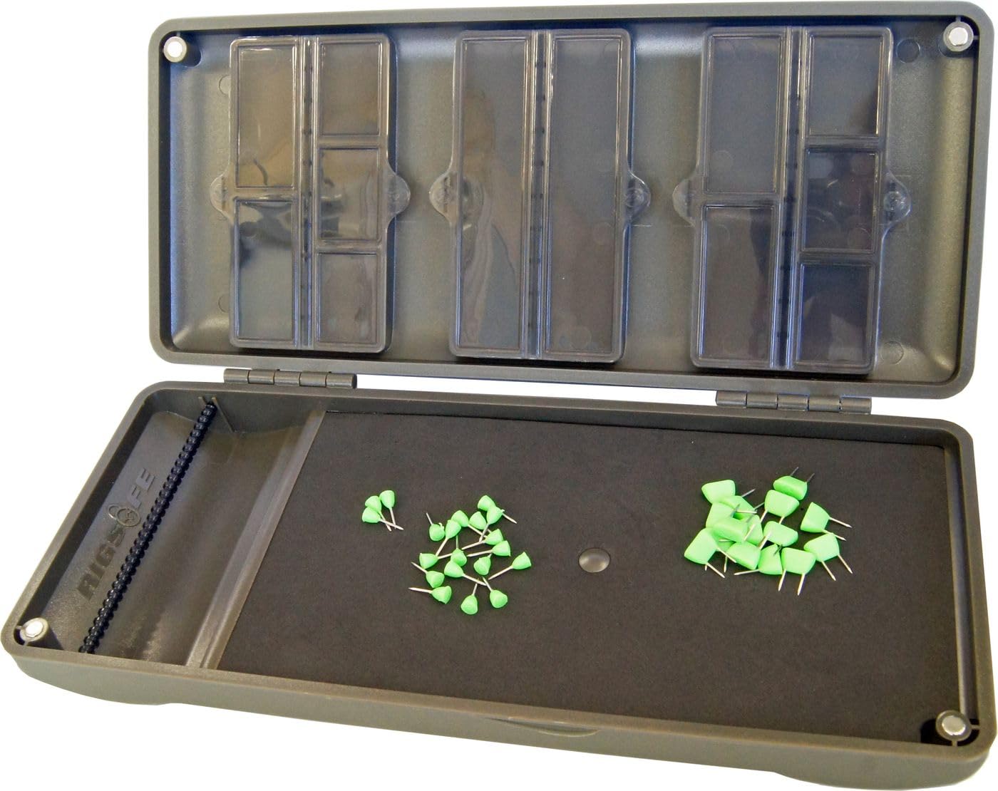 Korda Grey Rig Safe Combi, Compact Storage Solution, Aluminium, Holds Up To 20 Rigs, 12 Compartments, Magnetic Fasteners, Foam Board, Supplied With Pins, Durable Design For Anglers, Lightweight Portable
