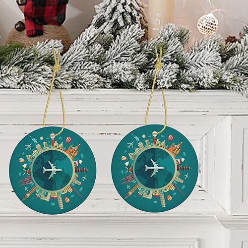 Miniatura 7 de Adornos de Navidad personalizados para colgar en el árbol de Navidad, adornos de Navidad CuteGo, viajes, vuelo, avión, adorno de cerámica para