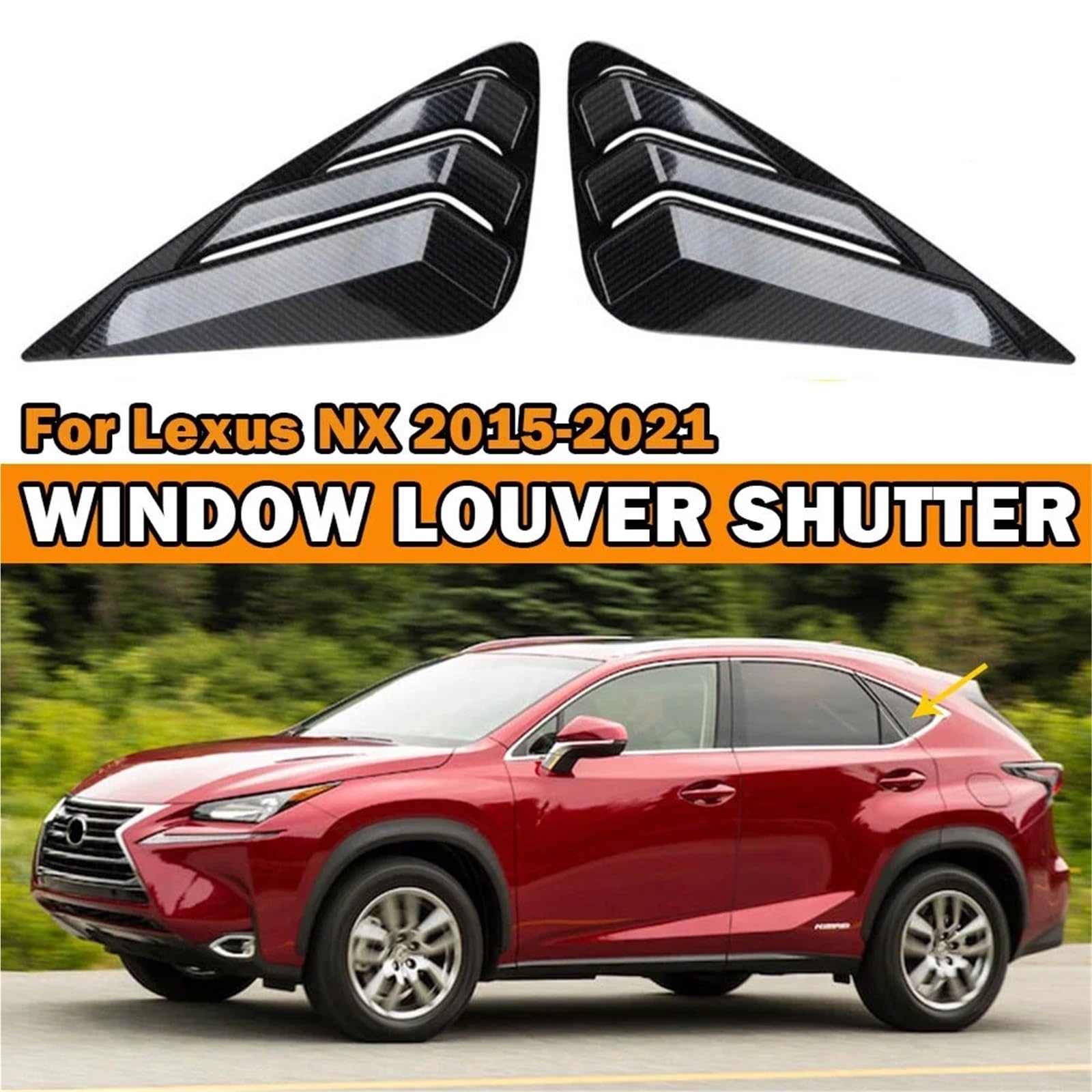 Zaluzje do okien bocznych Pasuje do Lexusa NX 2015-2021, osłona tylnej szyby, boczna żaluzja, naklejka ozdobna, wlot powietrza, ABS, karbon, auto Osłonę bocznej żaluzji samochodu(Carbon)