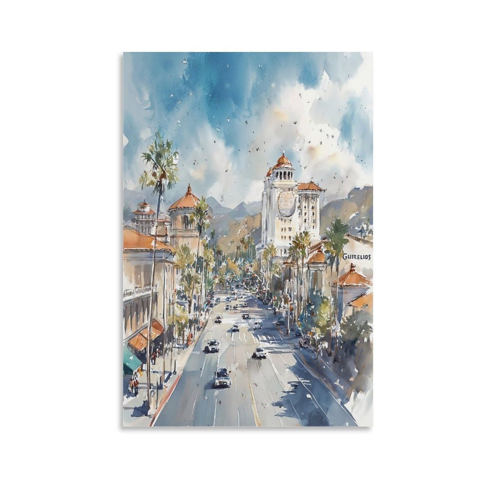 XWYMXZ Las Vegas Watercolor Nevada 16x24inch(40x60cm) Vintage Travel Poster Watercolor Canvas Art