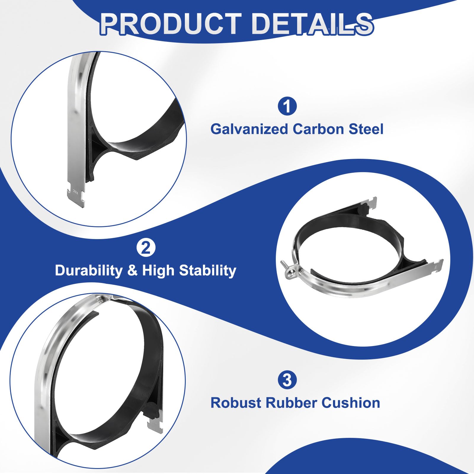 QUARKZMAN 4 Piezas Abrazadera De Soporte Con Amortiguador De Goma 7-1/2" Universal Abrazaderas De Soporte De Acero Inoxidable 304 Con Tornillo Y Tuerca Para Tubería De Cobre PEX Tubos CVPC