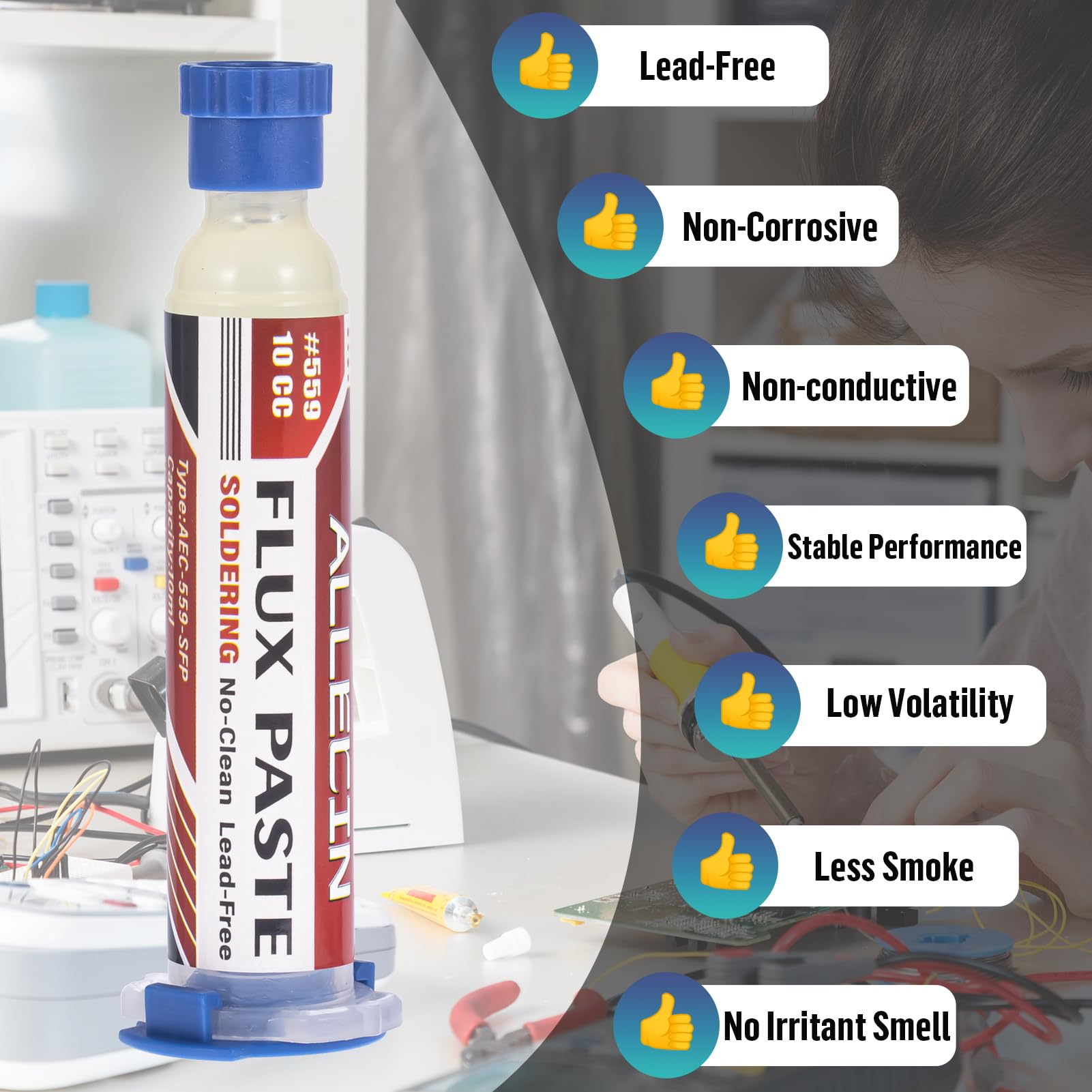 3 Pezzi 10mL Flussante Senza Piombo 10CC Flussanti per Saldatura Solder Flux Paste No Clean Flussi per Pasta Saldante AEC-559 con Asta di Spinta e Ago per PCB SMD BGA