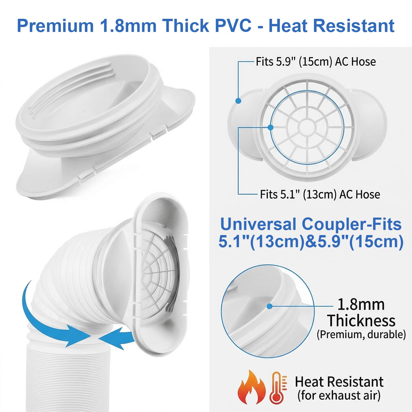 Kit Calfeutrage Climatiseur Fenêtre, 4 Pièces Kit Mobile Verrouillable 43-150cm, Universel Calfeutrage Fenêtre avec Tuyau Diamètre 13 cm pour Fenêtres Coulissantes Verticales Ou Horizontales