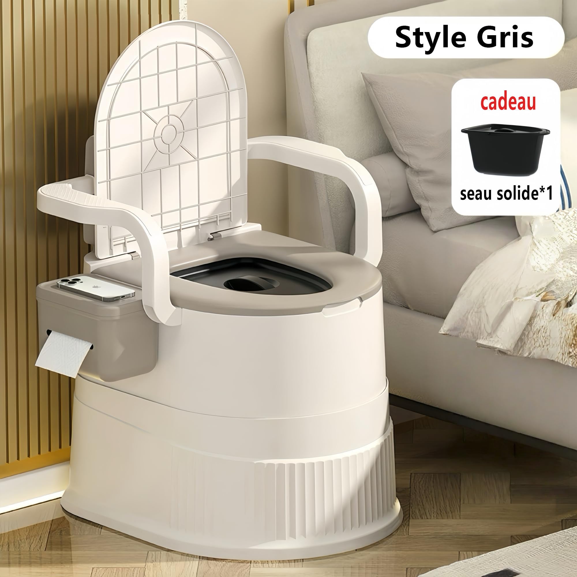 Chaise de Toilettes Portable avec Dossier et accoudoirs, Chaise de Toilettes compacte pour Camping-Car, Plein air, Personnes âgées et Femmes Enceintes, capacité de 150 kg, Facile à Nettoyer – Kaki